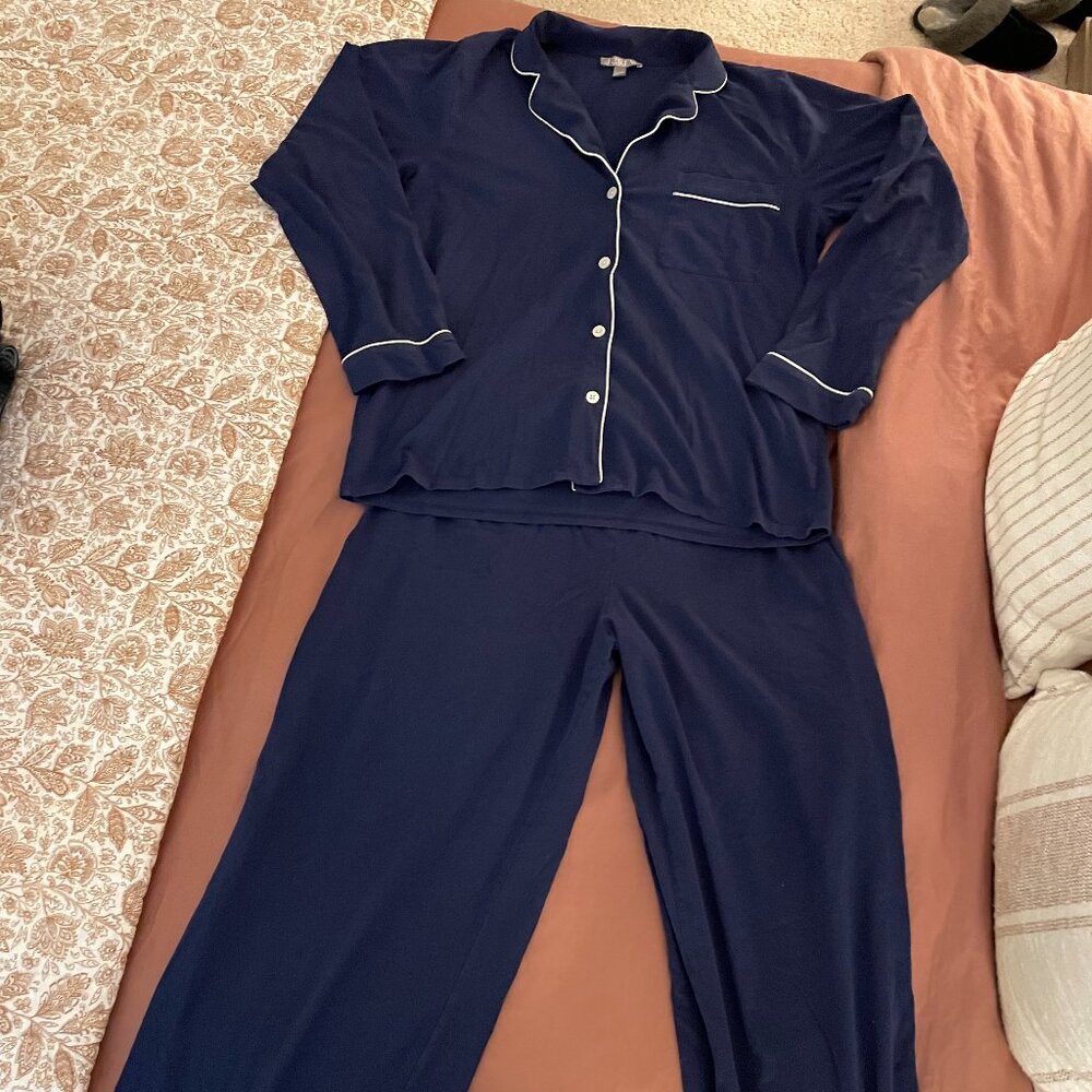 J Crew Dreamy Cotton-Blend Navy Pajama Long-Sleeve Set